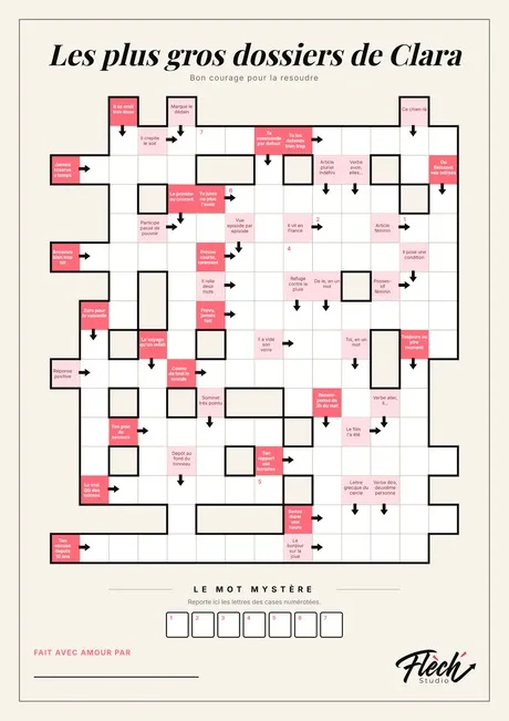 Grille de mots fléchés personnalisée imprimée sur papier ivoire